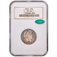 1892 5-Coin Proof Set Barber Quarter 25c Obverse Slab Image