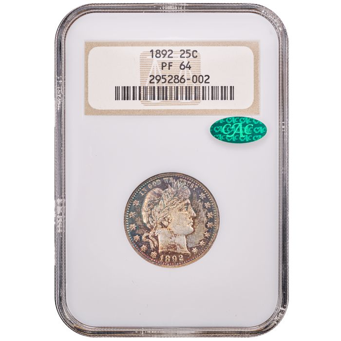 1892 5-Coin Proof Set Barber Quarter 25c Obverse Slab Image