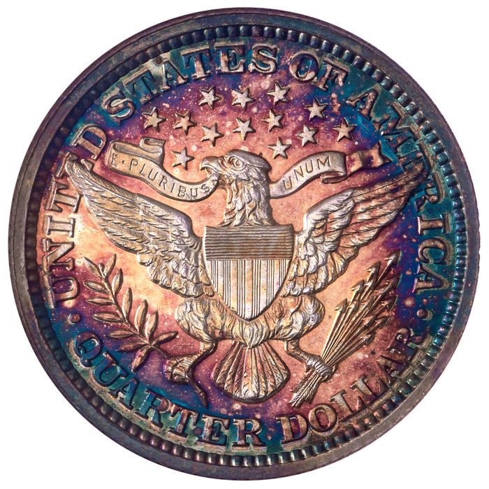 1892 5-Coin Proof Set Barber Quarter 25c Reverse Image