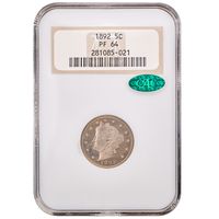 1892 5-Coin Proof Set Liberty Nickel 5c Obverse Slab Image
