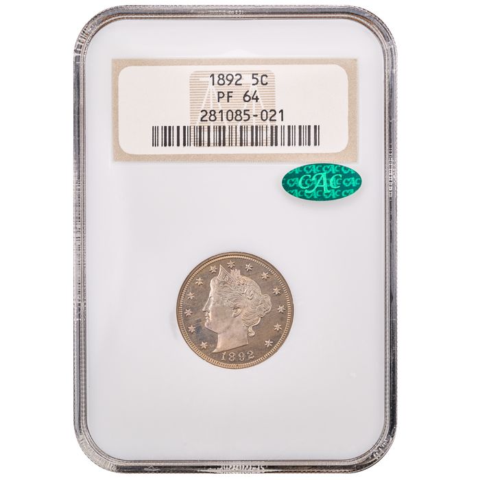 1892 5-Coin Proof Set Liberty Nickel 5c Obverse Slab Image