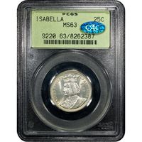 1893 Isabella Commem Quarter (25c) OGH Obverse Image