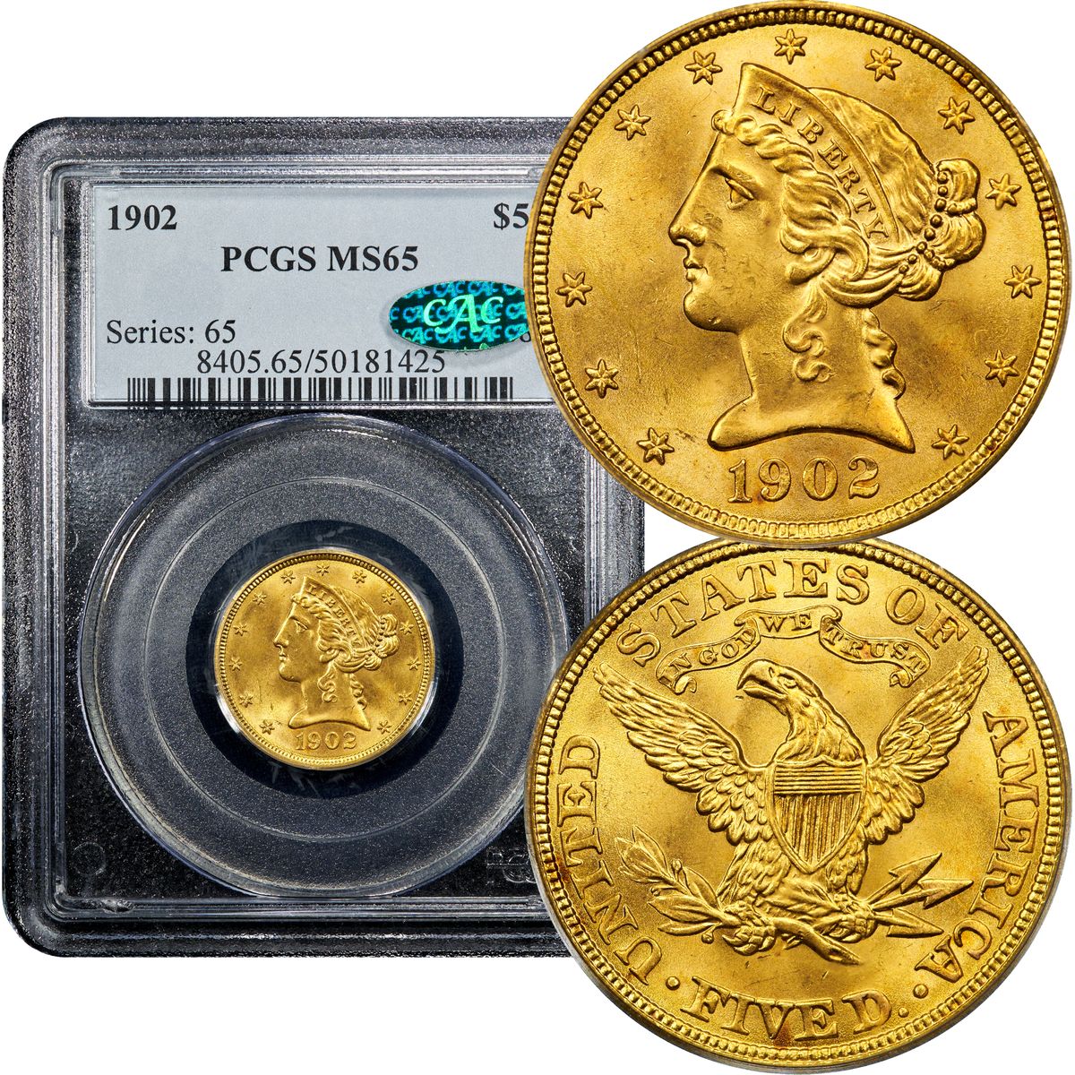1902 Liberty Gold Half Eagle $5 PCGS MS65 CAC
