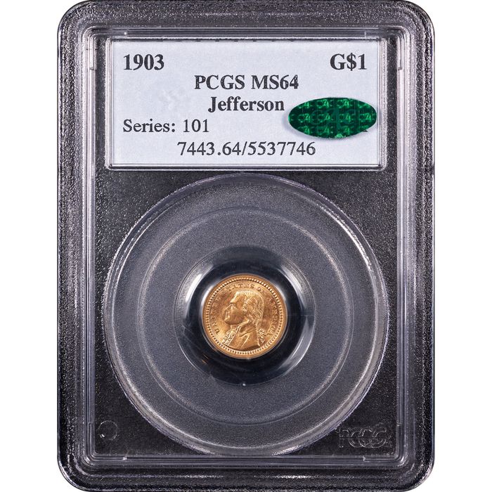 1903 LA Purchase Commemorative Gold Dollar (G$1) - Jefferson Obverse Slab Image