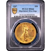1907 High Relief Saint Gaudens Double Eagle ($20) Wire Edge Obverse Slab Image