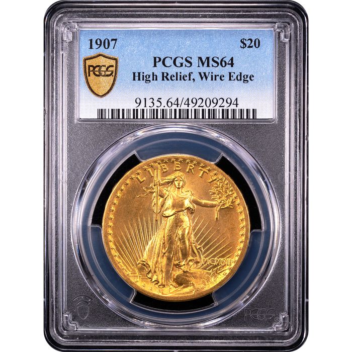 1907 High Relief Saint Gaudens Double Eagle ($20) Wire Edge Obverse Slab Image