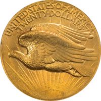 1907 High Relief Saint-Gaudens Gold Double Eagle ($20) Wire Edge Reverse Image