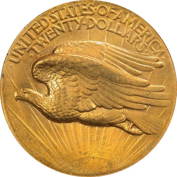 1907 High Relief Saint-Gaudens Gold Double Eagle ($20) Wire Edge Reverse Image