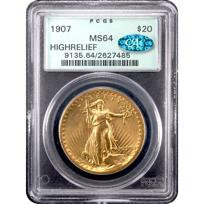 1907 High Relief Saint-Gaudens Gold Double Eagle ($20) Wire Edge OGH Obverse Slab Image