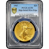 1907 High Relief Saint-Gaudens Gold Double Eagle ($20) Wire Edge Obverse Slab Image
