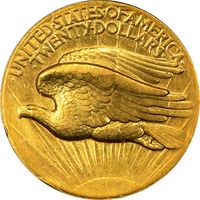 1907 High Relief Saint-Gaudens Gold Double Eagle ($20) Wire Edge Reverse Image