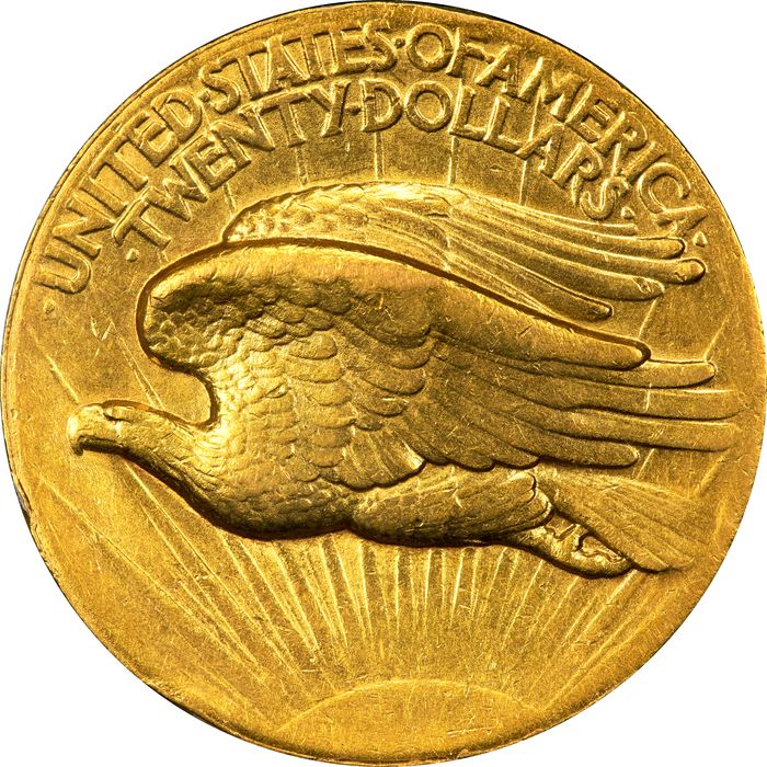 1907 High Relief Saint-Gaudens Gold Double Eagle ($20) Wire Edge Reverse Image