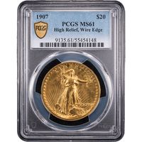 1907 High Relief Saint-Gaudens Gold Double Eagle ($20) Wire Edge Obverse Slab Image