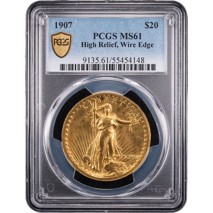 1907 High Relief Saint-Gaudens Gold Double Eagle ($20) Wire Edge Obverse Slab Image