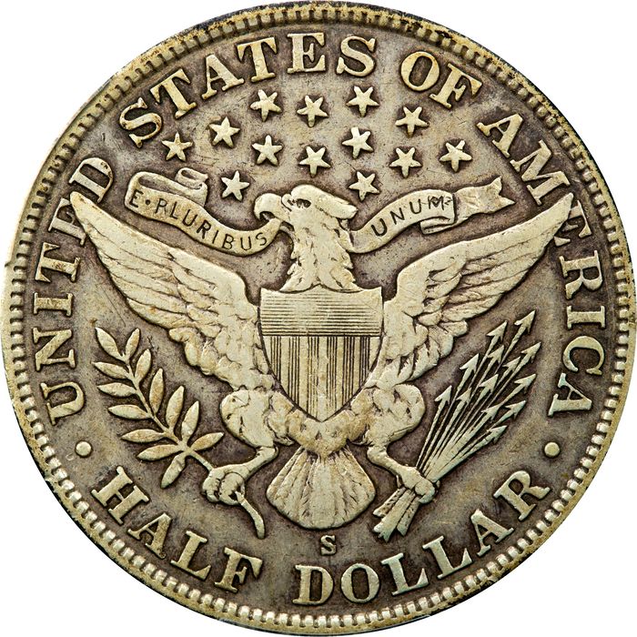 1907-S Barber Half Dollar (50c) Reverse Image