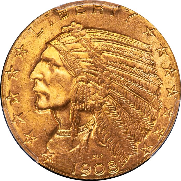 1908 Indian Gold Half Eagle ($5) Obverse Image