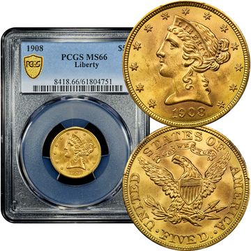 1908 Liberty Gold Half Eagle ($5) Composite Image