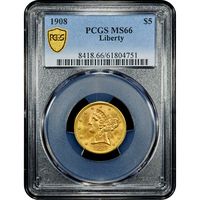 1908 Liberty Gold Half Eagle ($5) Obverse Slab Image
