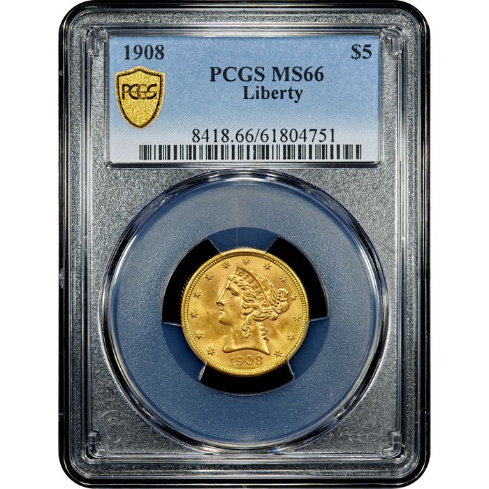 1908 Liberty Gold Half Eagle ($5) Obverse Slab Image