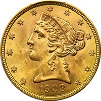 1908 Liberty Gold Half Eagle ($5) Obverse Image