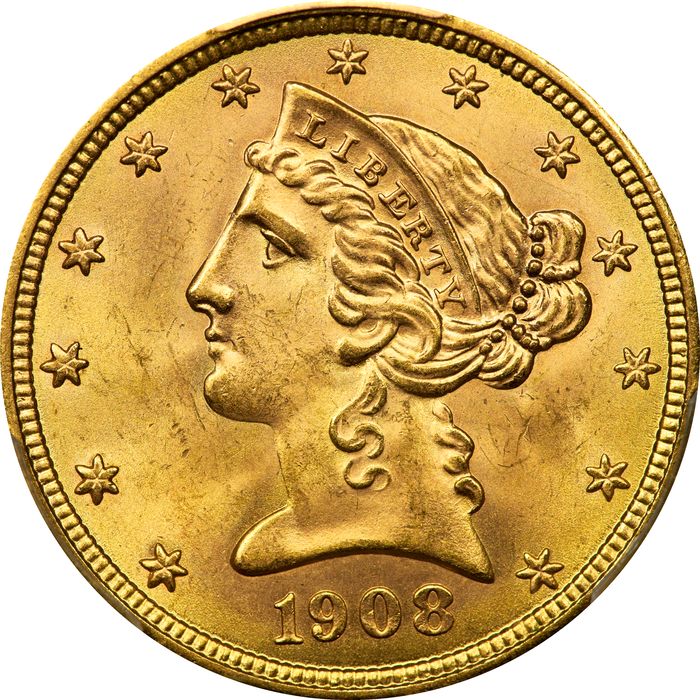 1908 Liberty Gold Half Eagle ($5) Obverse Image