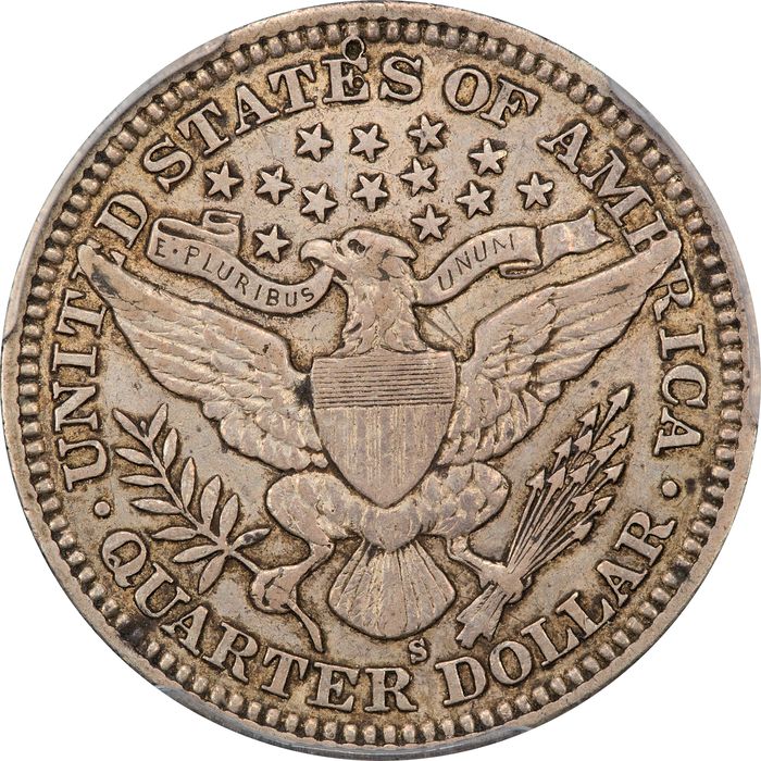 1908-S Barber Quarter (25c) Reverse Image
