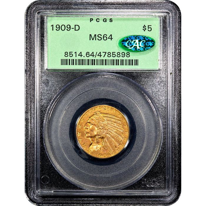 1909-D Indian Gold Half Eagle ($5) OGH Obverse Slab Image