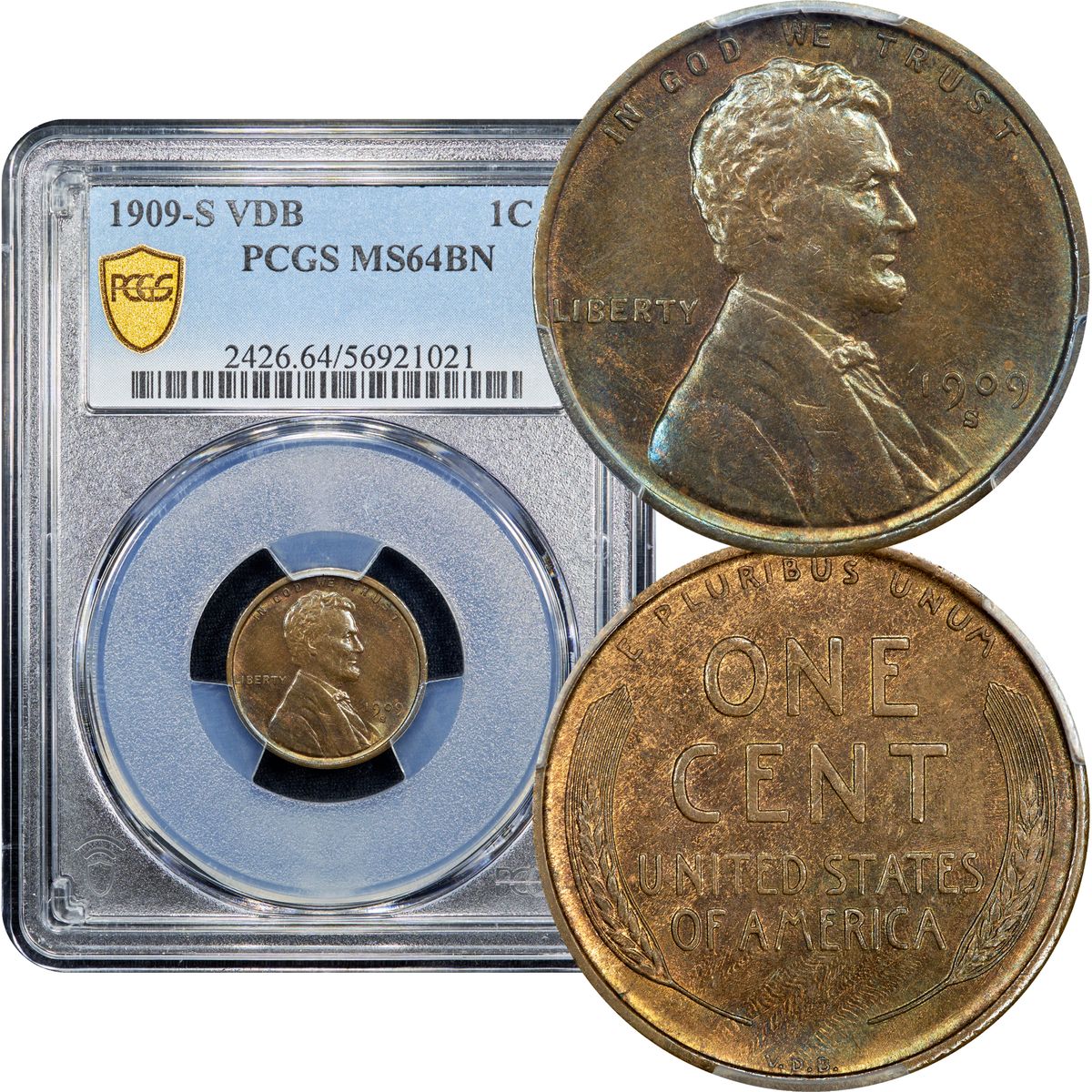 1909-S VDB Lincoln Cent 1c PCGS MS64 BN
