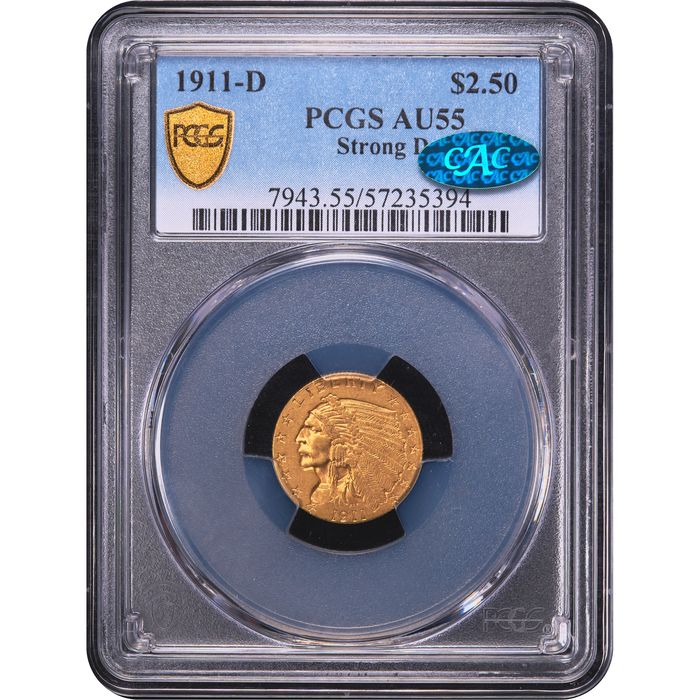 1911-D Indian Gold Quarter Eagle ($2.50) Strong D Obverse Slab Image