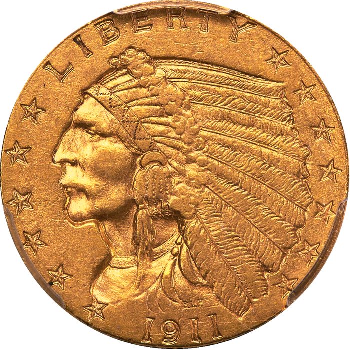 1911-D Indian Gold Quarter Eagle ($2.50) Strong D Obverse Image