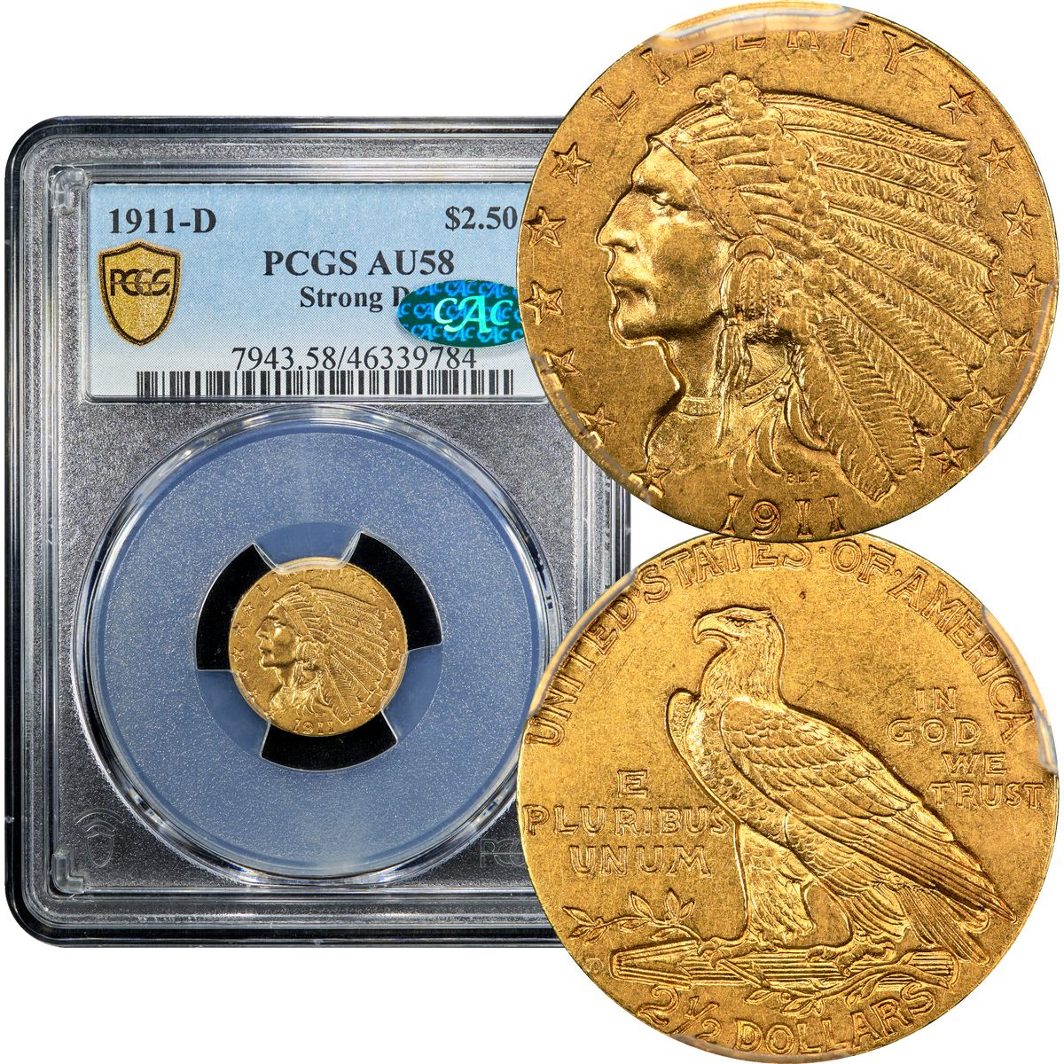1911-D Strong D Indian Gold Quarter Eagle $2.50 PCGS AU58 CAC