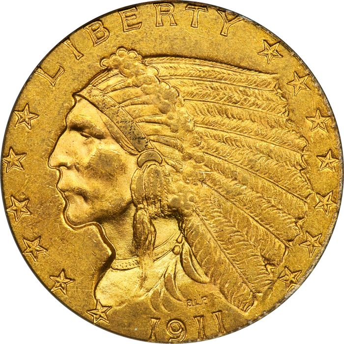 1911 Indian Gold Quarter Eagle ($2.50) OGH Photo 3