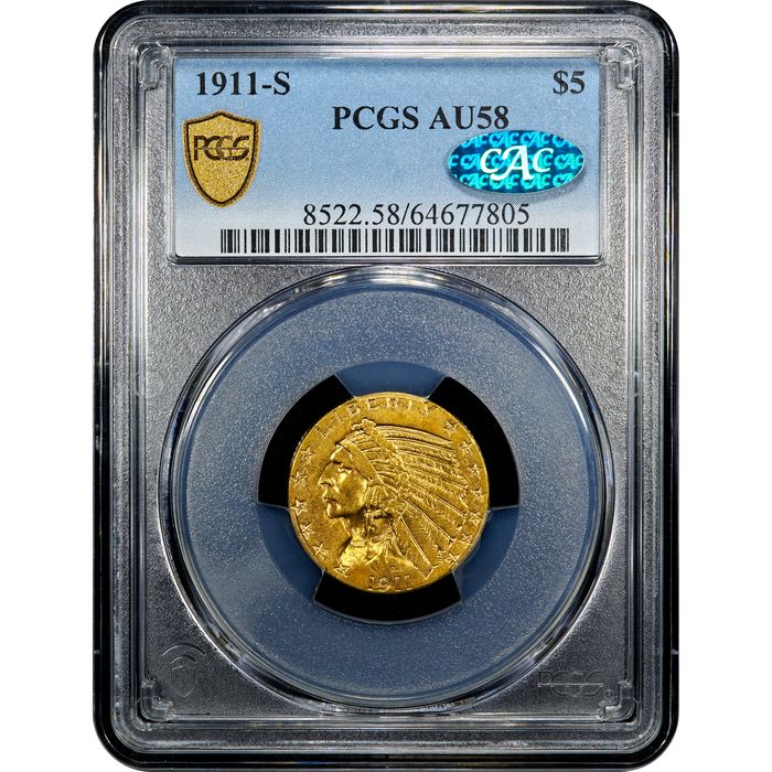 1911-S Indian Gold Half Eagle ($5) Obverse Slab Image