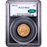 1911-S Indian Gold Half Eagle ($5) Obverse Slab Image