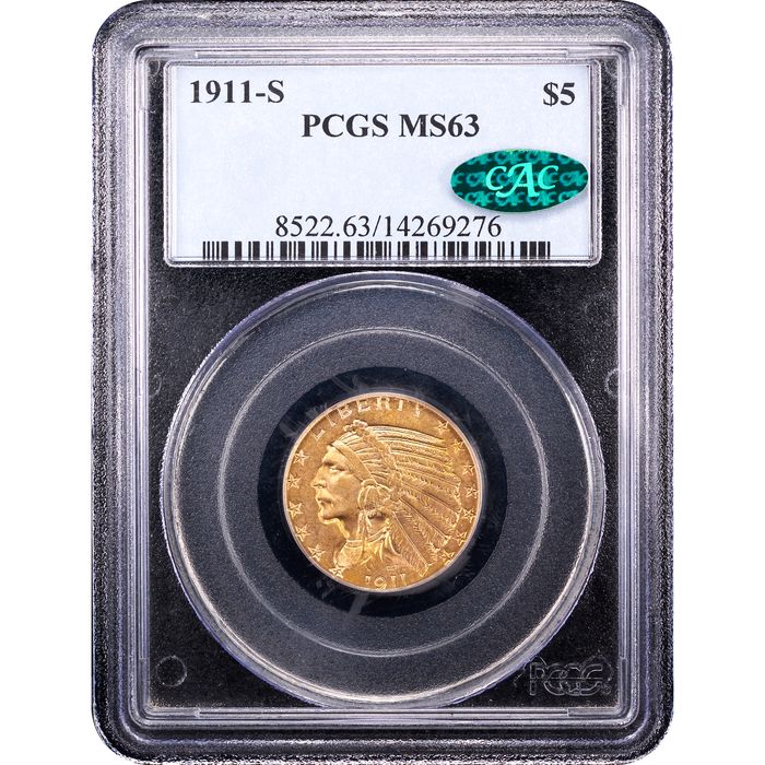 1911-S Indian Gold Half Eagle ($5) Obverse Slab Image
