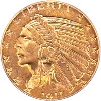 1911-S Indian Gold Half Eagle ($5) Obverse Image