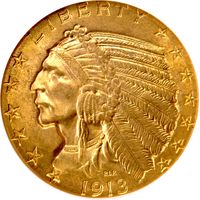 1913 Indian Gold Half Eagle ($5) Photo 3