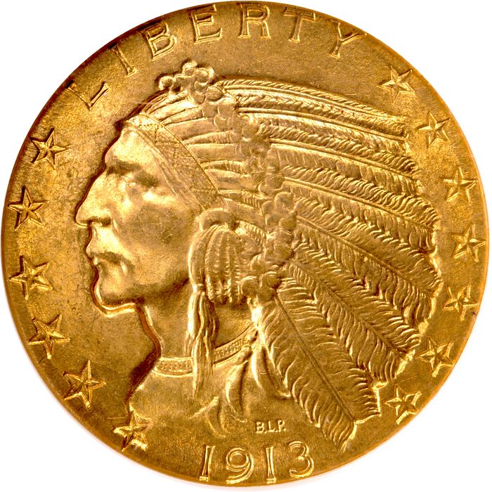 1913 Indian Gold Half Eagle ($5) Photo 3