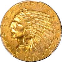 1913 Indian Gold Half Eagle ($5) Photo 3