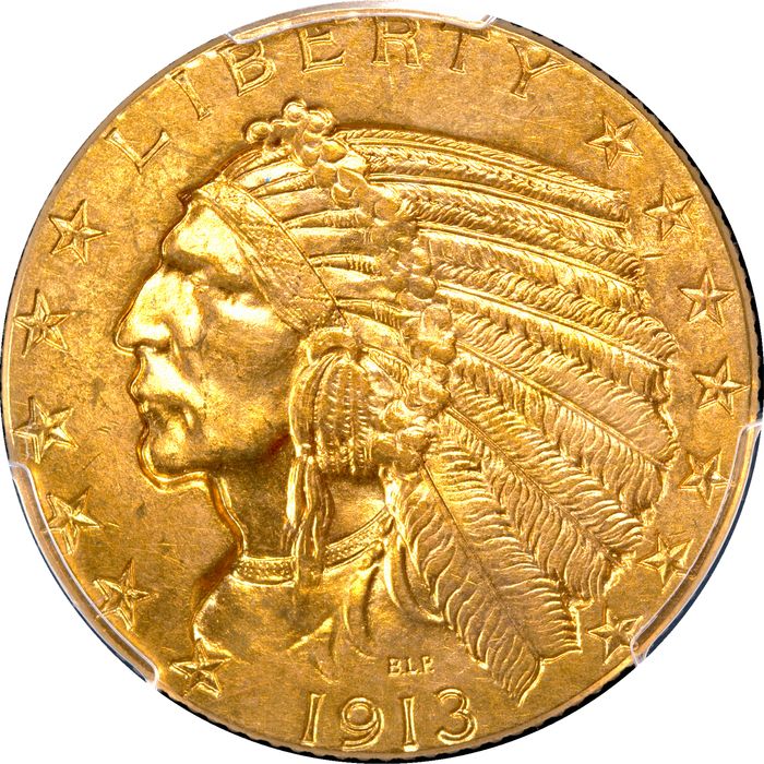 1913 Indian Gold Half Eagle ($5) Photo 3