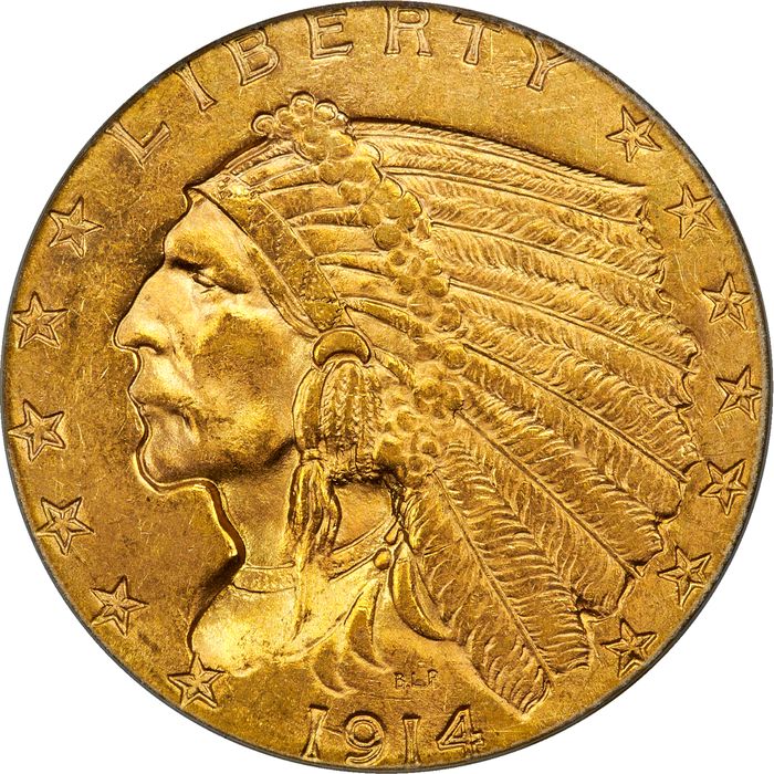 1914 Indian Gold Quarter Eagle ($2.50) OGH Photo 3