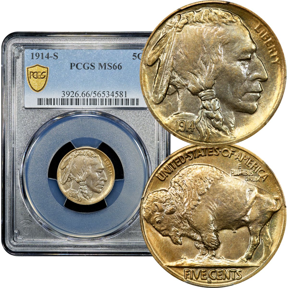 1914-S Buffalo Nickel 5c PCGS MS66