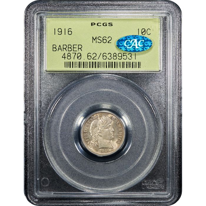 1916 Barber Dime (10c) OGH Obverse Image