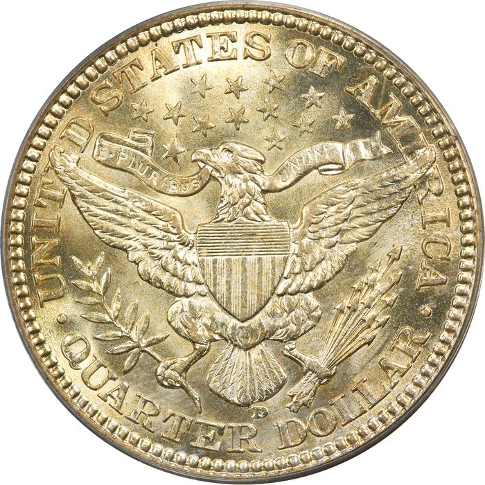 1916-D Barber Quarter (25c) OGH Reverse Image