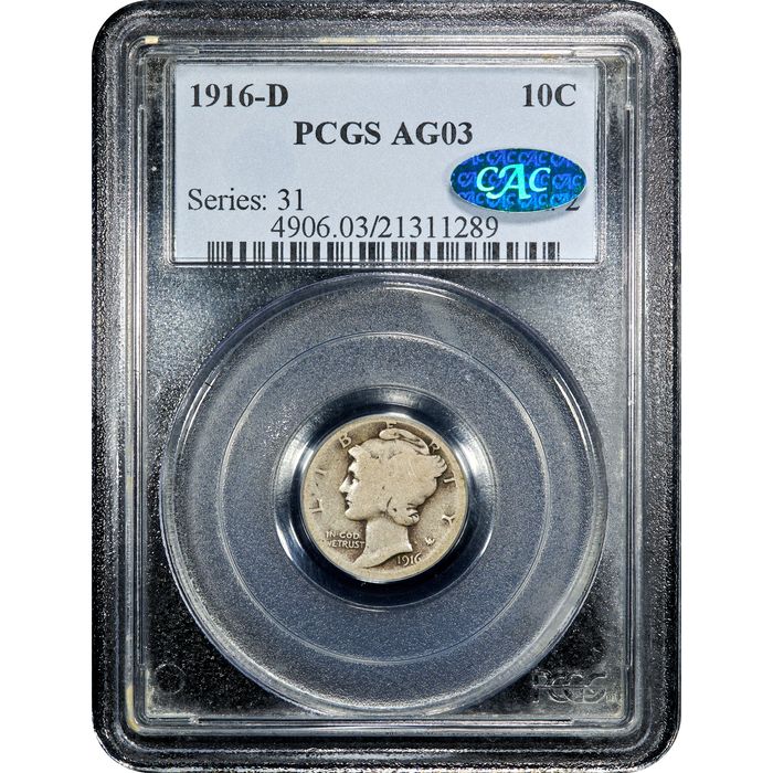 1916-D Mercury Dime (10c) Obverse Slab Image