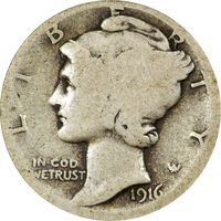 1916-D Mercury Dime (10c) Obverse Image