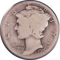 1916-D Mercury Dime (10c) Obverse Image