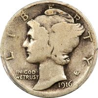 1916-D Mercury Dime (10c) Photo 3