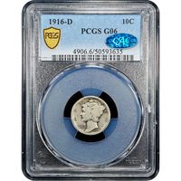 1916-D Mercury Dime (10c) Obverse Slab Image