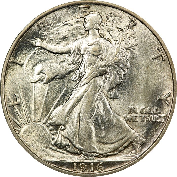 1916 Walking Liberty Half Dollar (50c) OGH Obverse Image